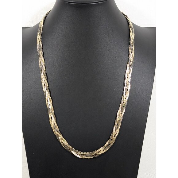 Vintage Braided Nugget Style Chain Two Tone Statement Necklace 24 inch - Picture 1 of 11